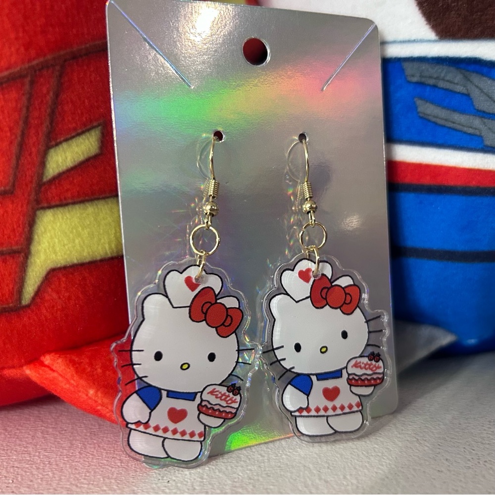 Hello Kitty Red and Blue Cupcake Earrings
